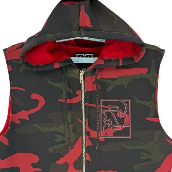 NEW WITH DEFECT Rock Revival Men Black/Red/Green Camouflage Hoodie Vest Jacket M - Picture 6 of 13